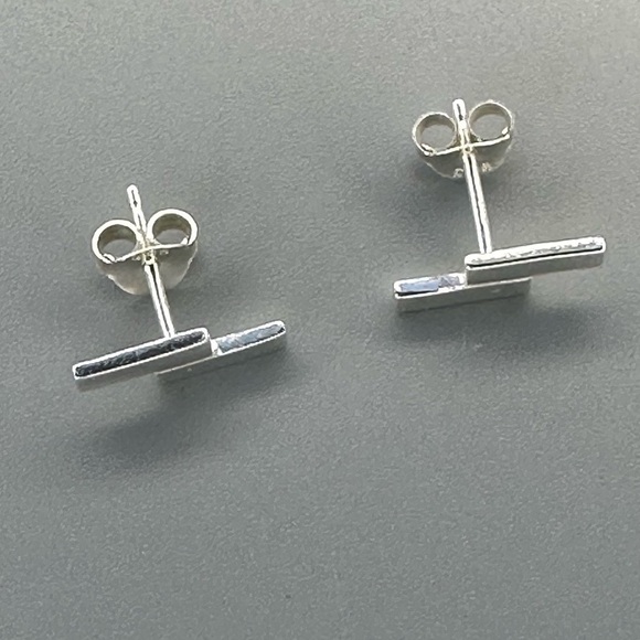 Sterling Silver Double Bar Stud Earrings - Minimalist and Chic Jewelry - Picture 10 of 12